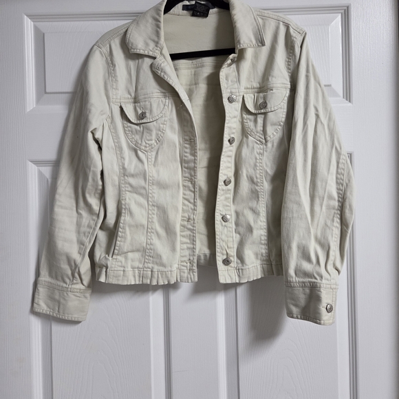 French Cuff Jackets & Blazers - Women's French Cuff Cream Button Up Cropped Jacket Size L